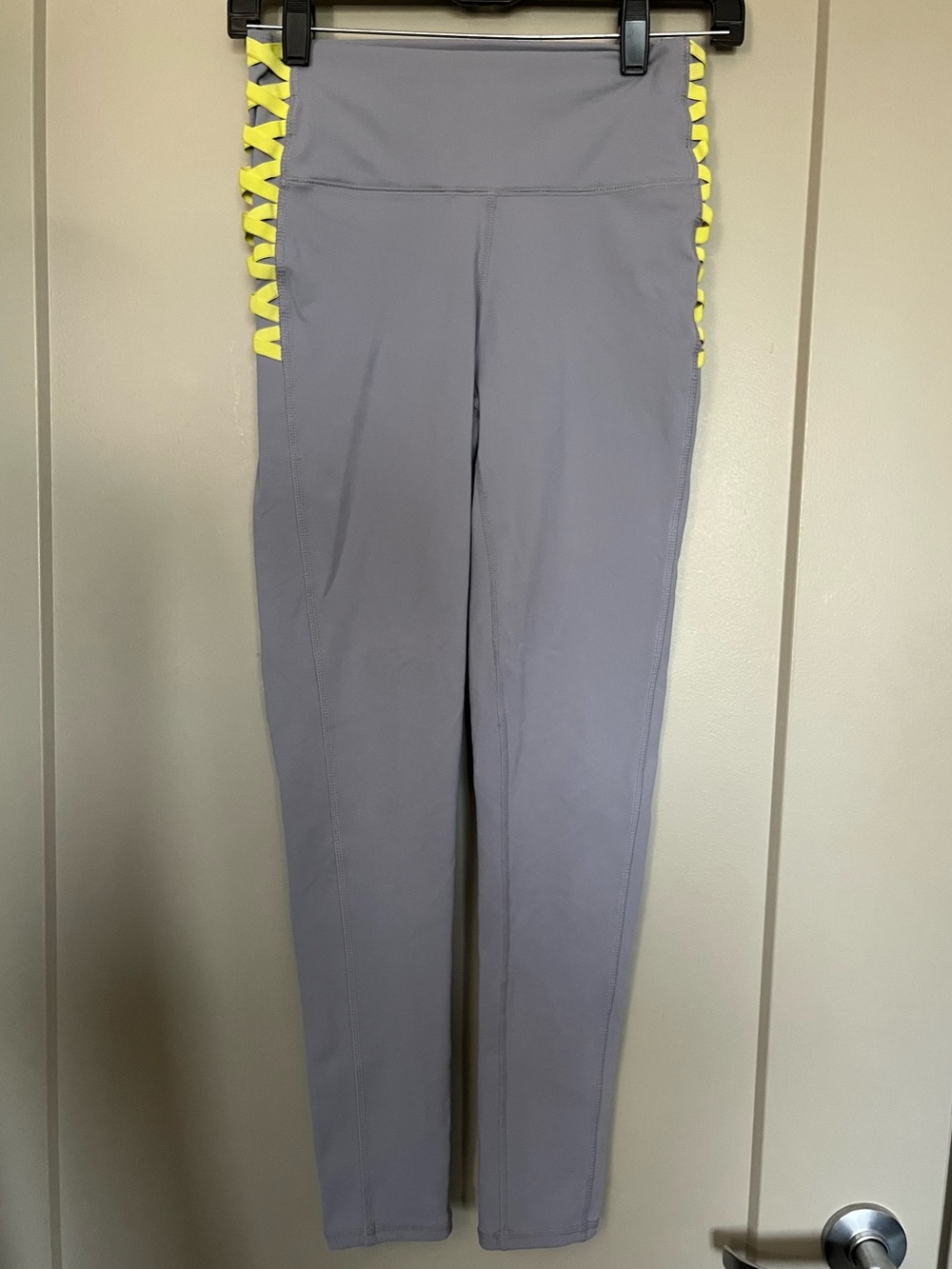 Fabletics Gray with Yellow Side Lattice Leggings
